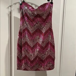 Pink Sequin Chevron Dress